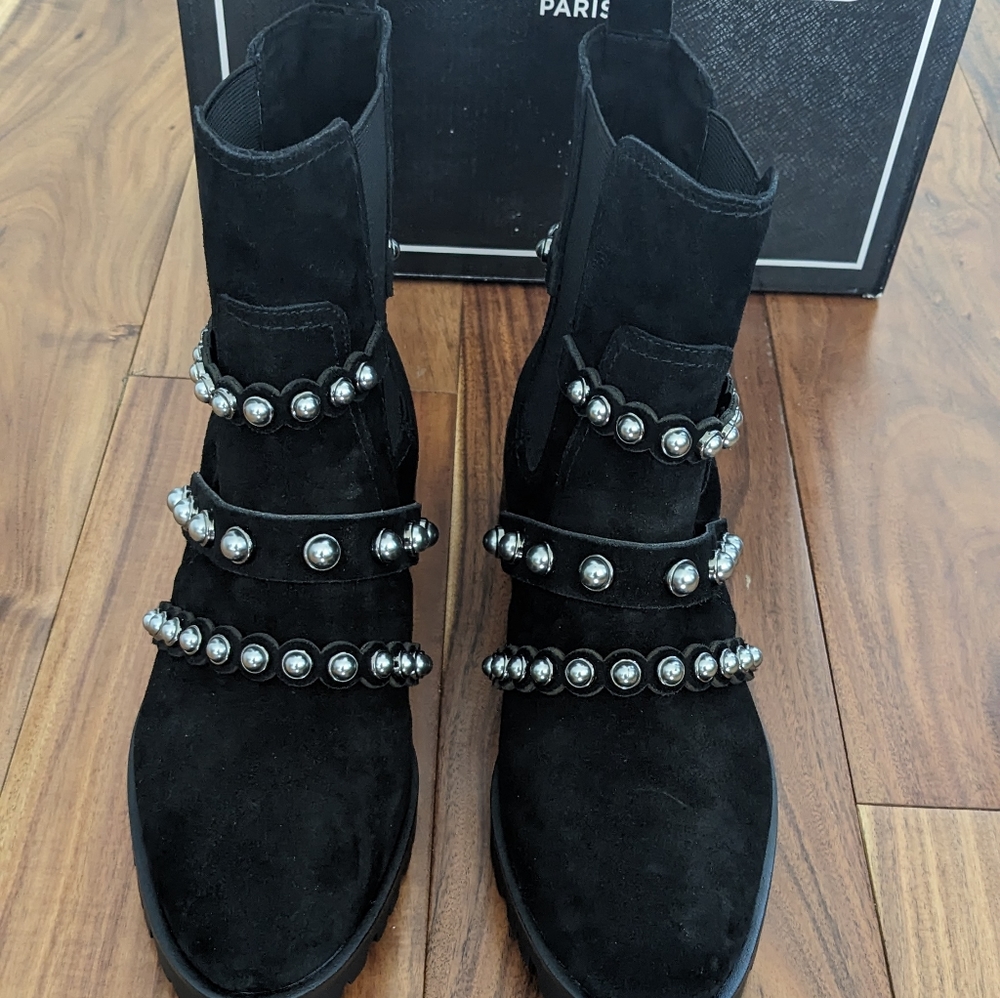 Karl Lagerfeld Paris Chelsea Suede Pearl Studded Boots Size 10 New in Box